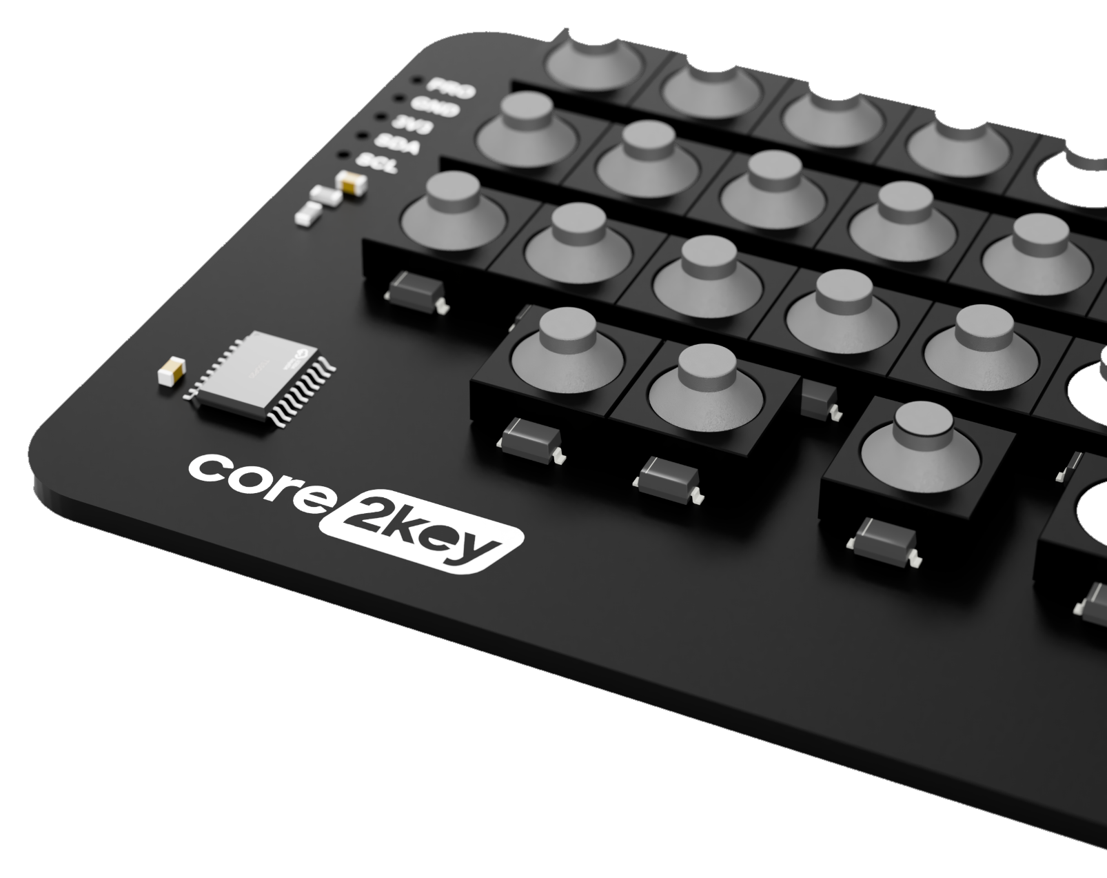 Close-up of core2key components