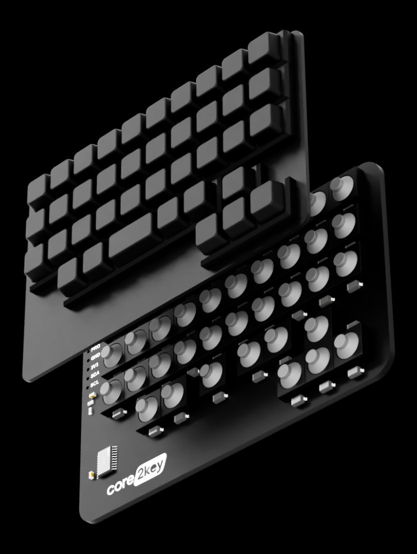 Exploded view of the core2key compact keyboard system